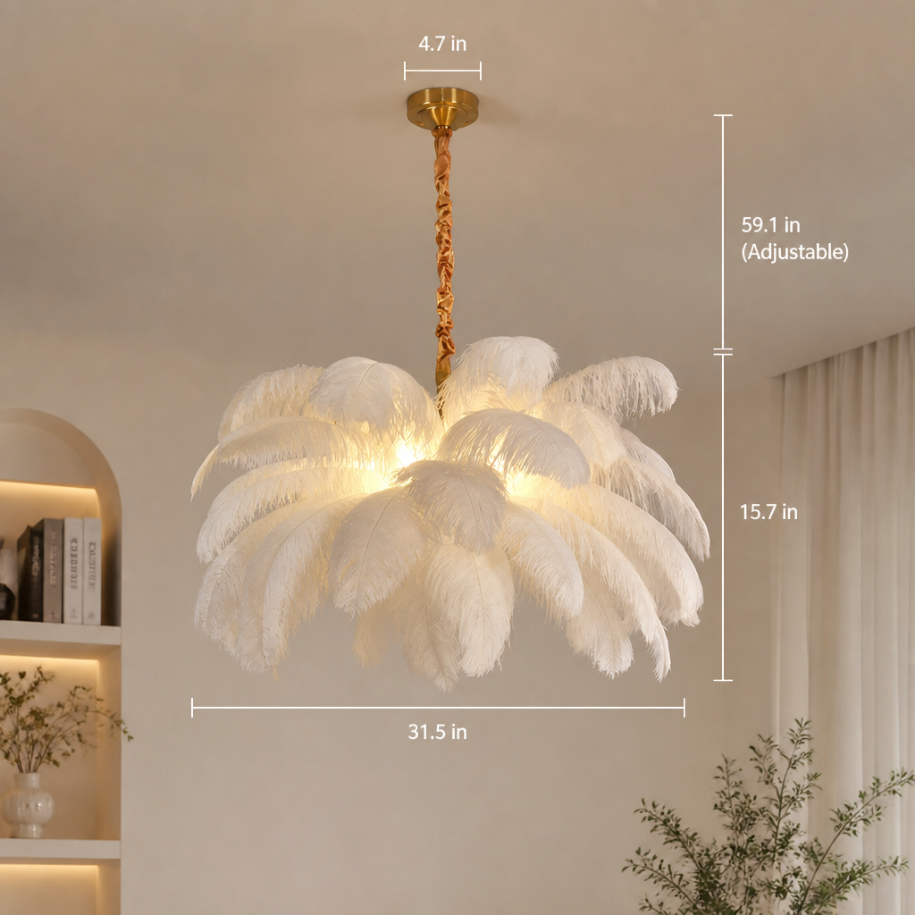 Scandinavian White LED Feather Pendant Light