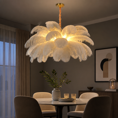 Scandinavian White LED Feather Pendant Light