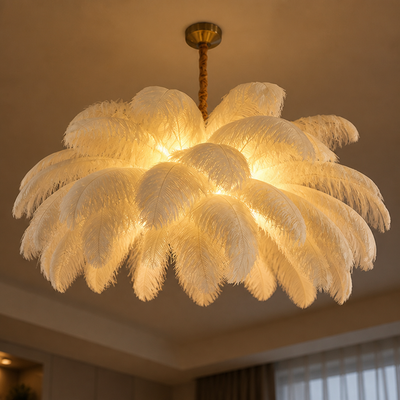 Scandinavian White LED Feather Pendant Light