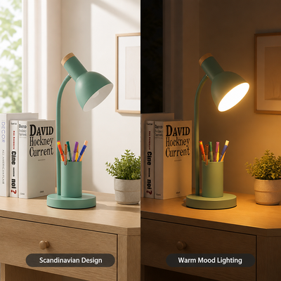 Scandinavian White LED Pen Holder Table Lamp