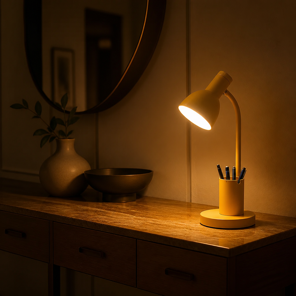 Scandinavian White LED Pen Holder Table Lamp
