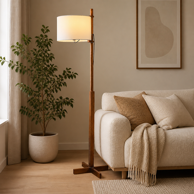 Scandinavian Wood Adjustable Arm Floor Lamp