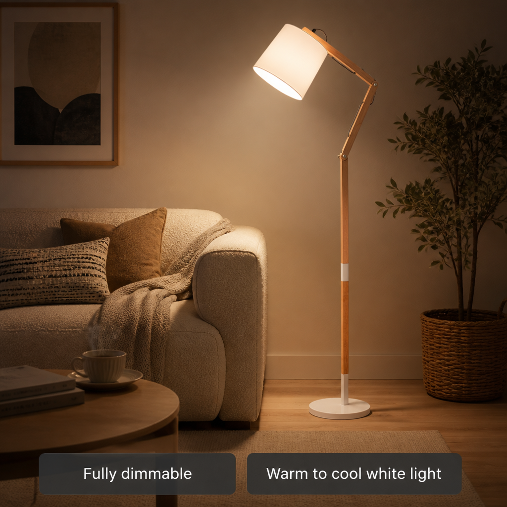 Scandinavian Wood Adjustable Height Floor Lamp