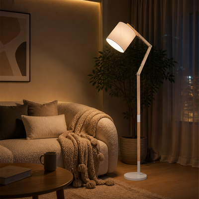 Scandinavian Wood Adjustable Height Floor Lamp