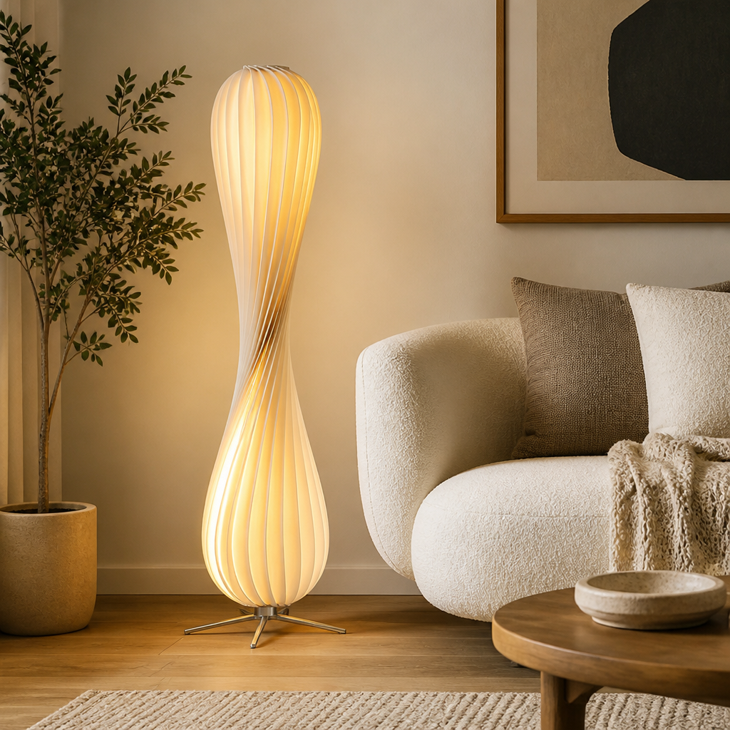 Scandinavian Wood Curved Shade Floor Lamp