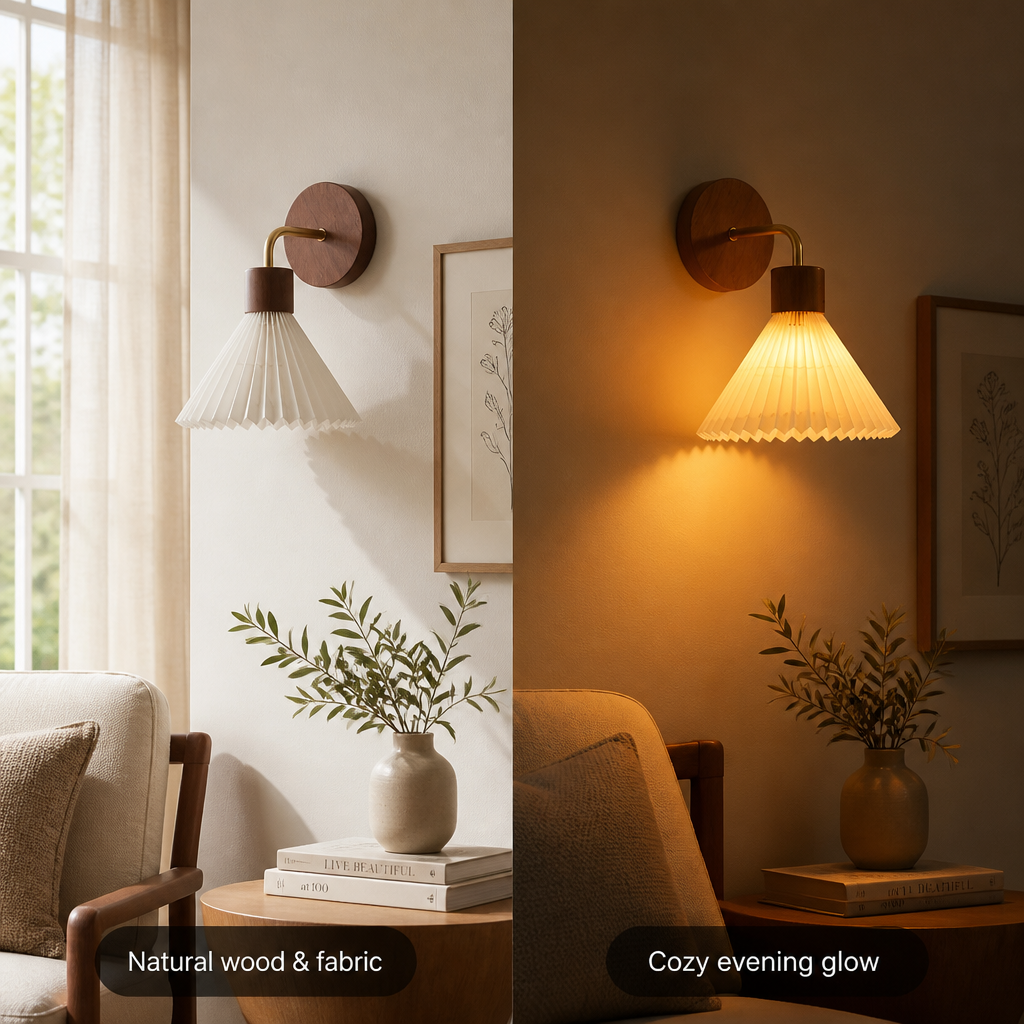 Scandinavian Wood & Fabric Wall Sconce