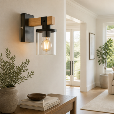 Scandinavian Wood & Glass Wall Sconce