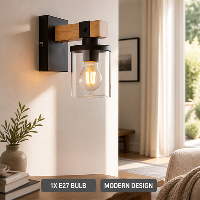 Scandinavian Wood & Glass Wall Sconce