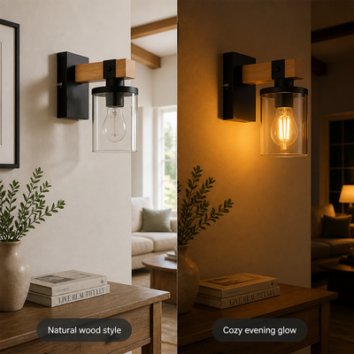 Scandinavian Wood & Glass Wall Sconce