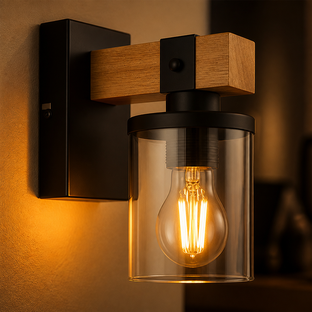 Scandinavian Wood & Glass Wall Sconce
