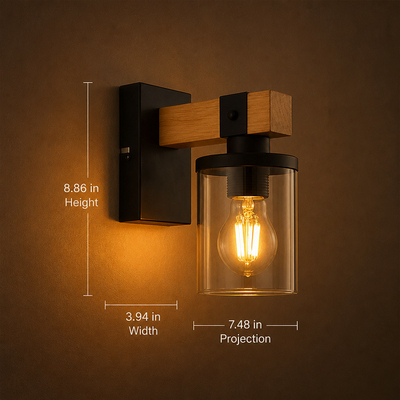 Scandinavian Wood & Glass Wall Sconce