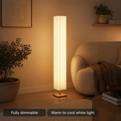 Scandinavian Wood LED Fabric Shade Floor Lamp