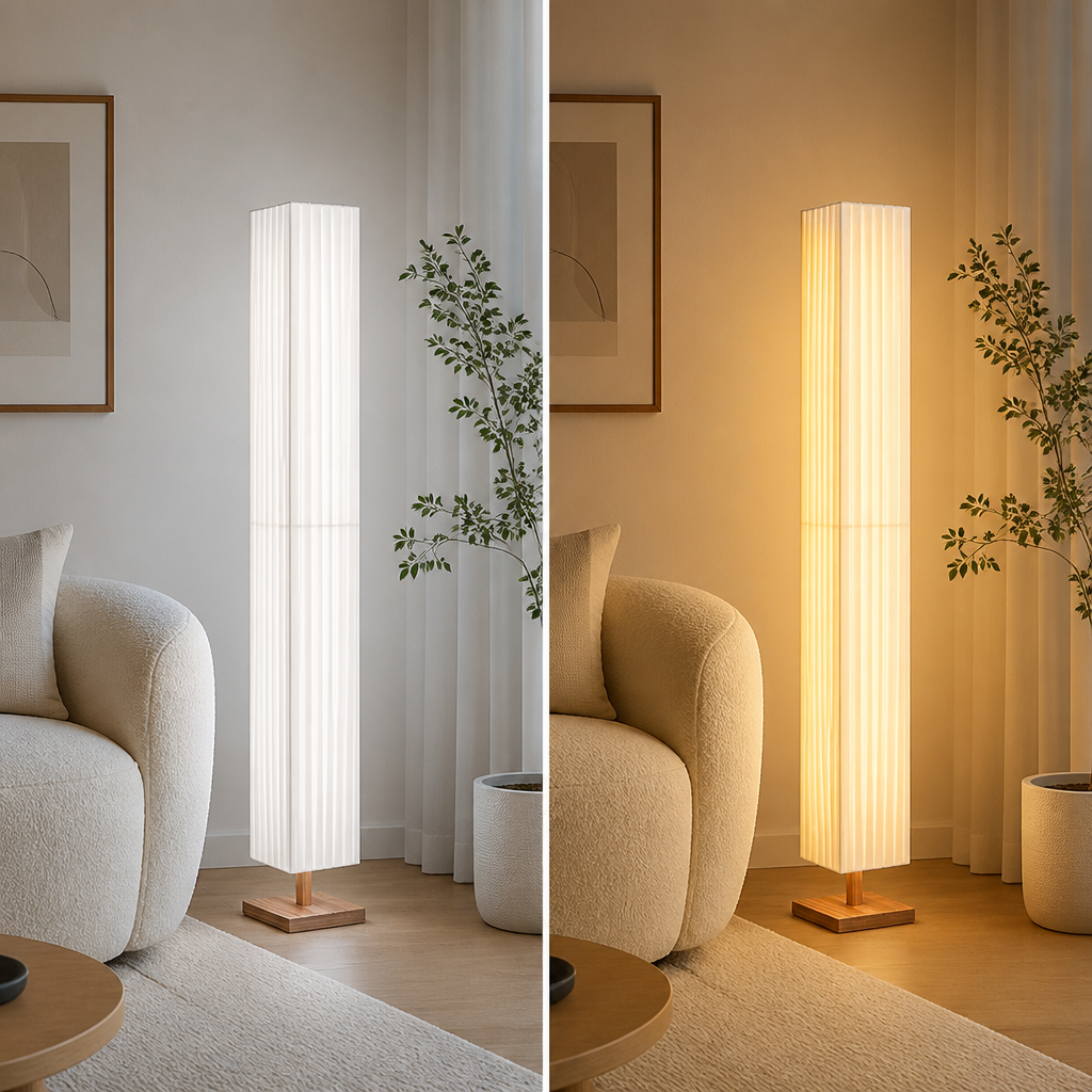 Scandinavian Wood LED Fabric Shade Floor Lamp
