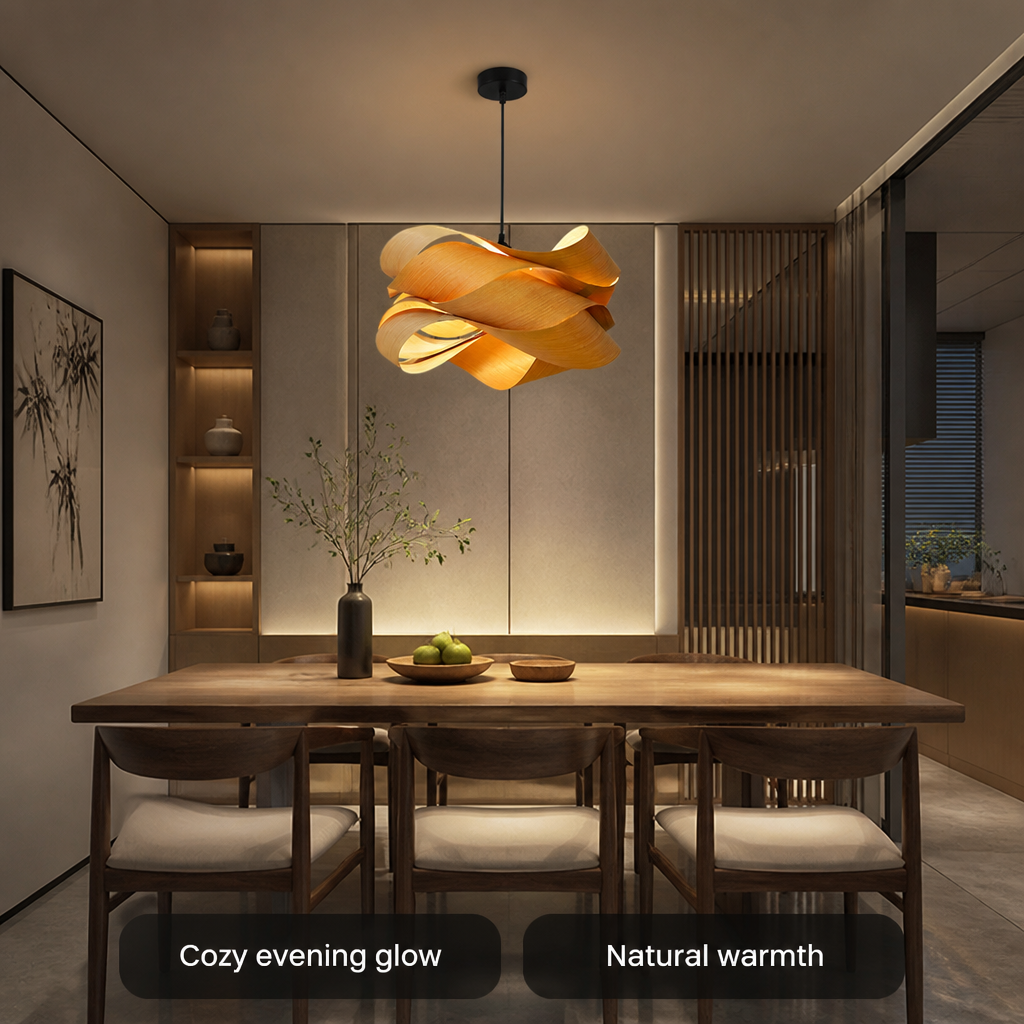 Scandinavian Wood LED Irregular Wrap Pendant Light