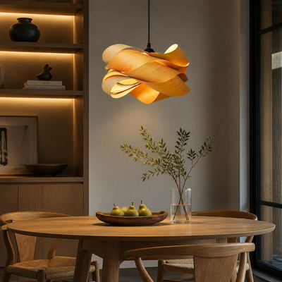 Scandinavian Wood LED Irregular Wrap Pendant Light
