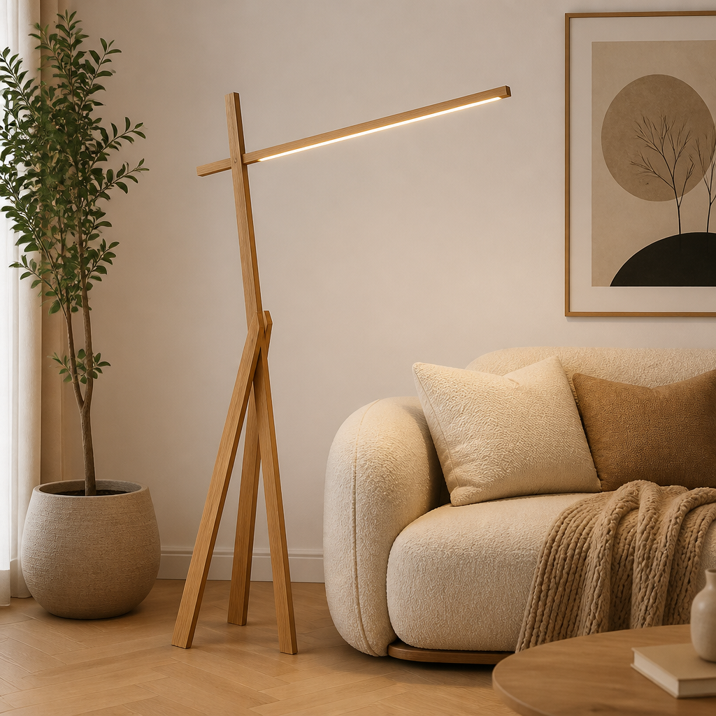 Scandinavian Wood LED Tripod Floor Lamp