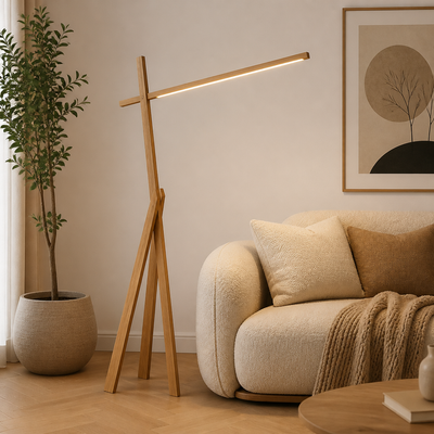 Scandinavian Wood LED Tripod Floor Lamp