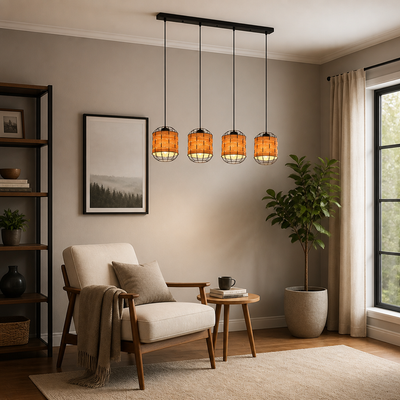 Scandinavian Wood-Look Grid Shade Pendant Light