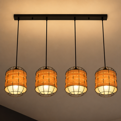 Scandinavian Wood-Look Grid Shade Pendant Light