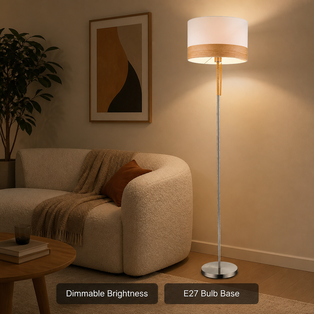 Scandinavian Wood & Nickel Floor Lamp