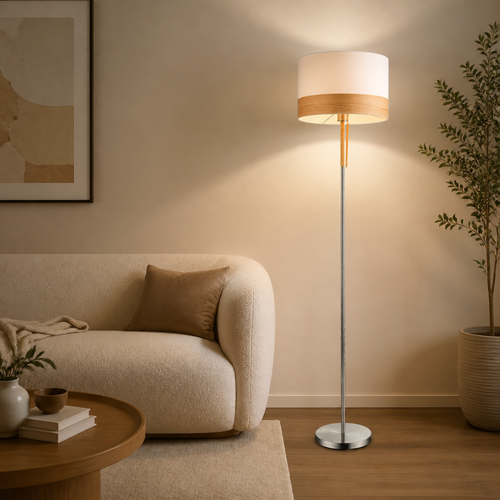 Scandinavian Wood & Nickel Floor Lamp