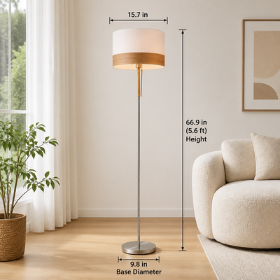 Scandinavian Wood & Nickel Floor Lamp