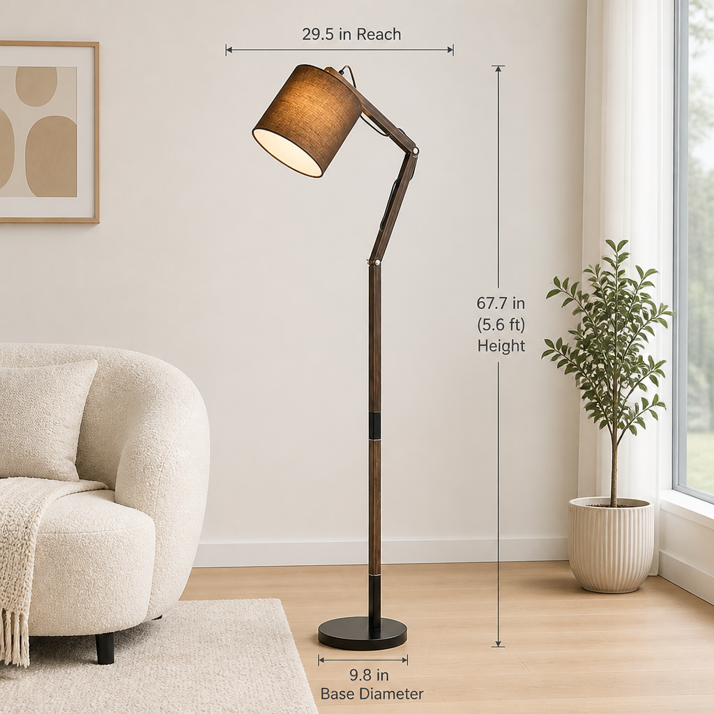 Scandinavian Wood Swivel Joint Floor Lamp