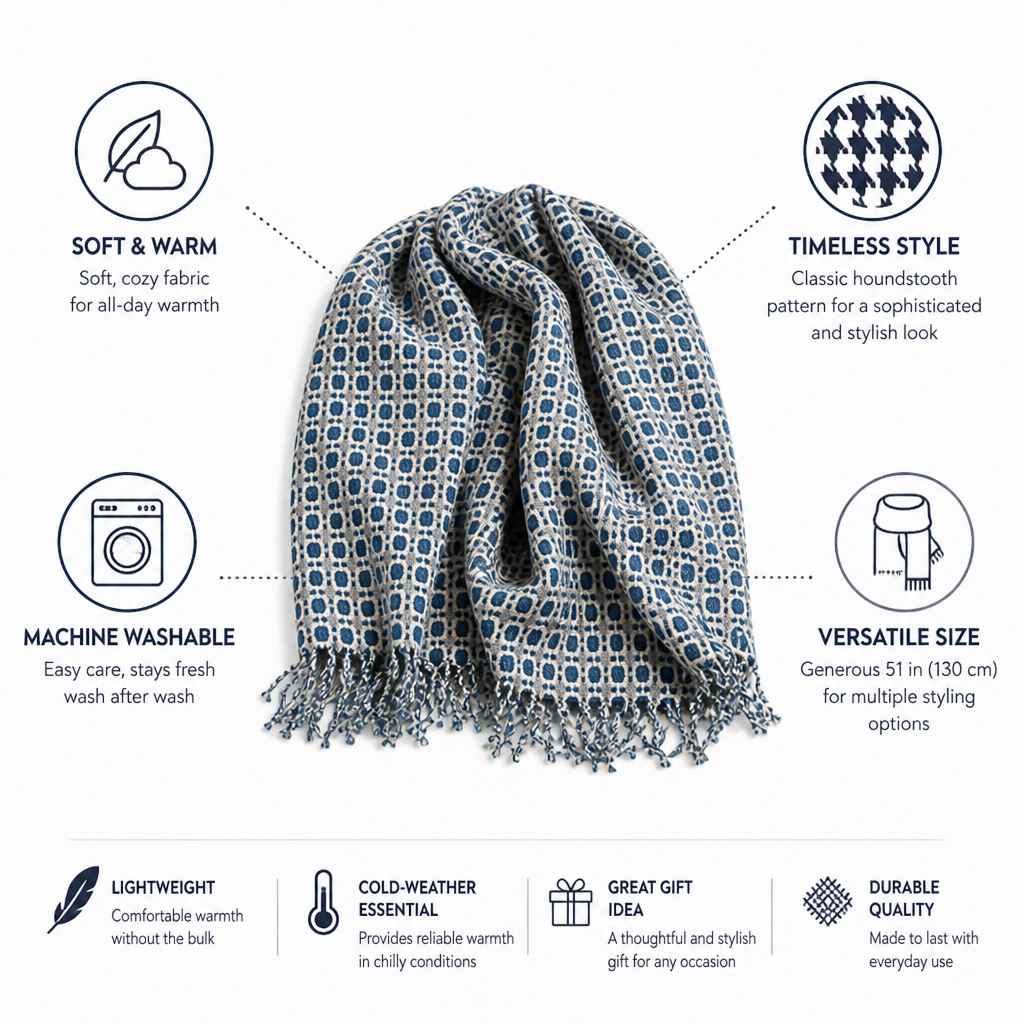 Scarf Houndstooth Soft & Warm Machine Washable