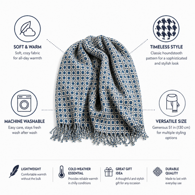 Scarf Houndstooth Soft & Warm Machine Washable