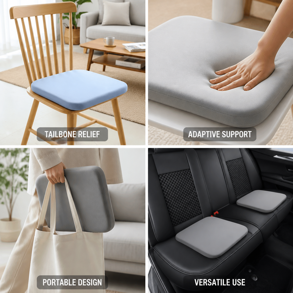 Seat Cushion Adaptive Memory Foam Tailbone & Lumbar Support