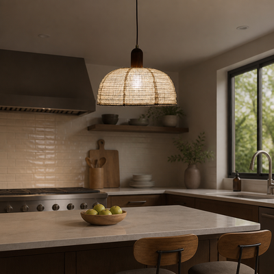 Semi-Circular Linen Pendant Light