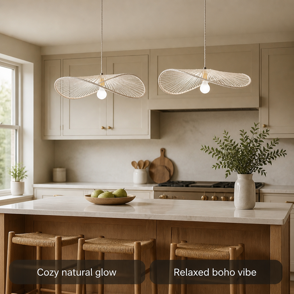 Set of 2 Boho Rattan Pendant Light