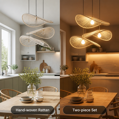 Set of 2 Boho Rattan Pendant Light