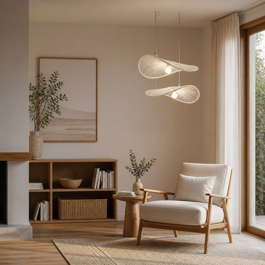 Set of 2 Boho Rattan Pendant Light