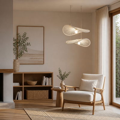 Set of 2 Boho Rattan Pendant Light