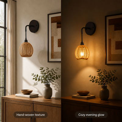 Set of 2 Boho Woven Vine Semi-Flush Wall Sconces