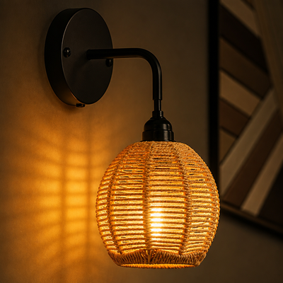 Set of 2 Boho Woven Vine Semi-Flush Wall Sconces