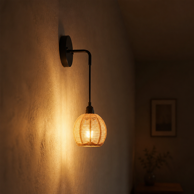 Set of 2 Boho Woven Vine Semi-Flush Wall Sconces
