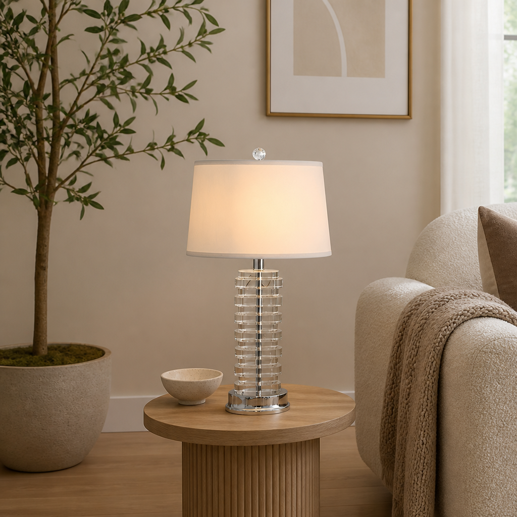 Set of 2 Clear Crystal Diamond-Cut Table Lamps