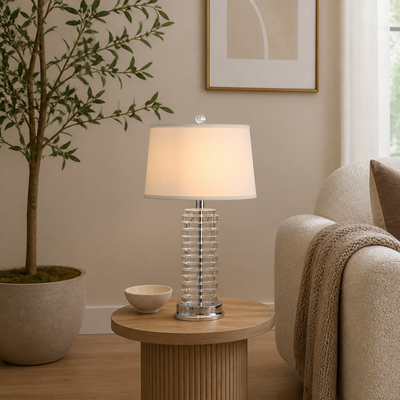 Set of 2 Clear Crystal Diamond-Cut Table Lamps