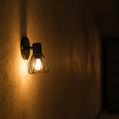 Set of 2 Industrial Metal Wire Cage Wall Sconces