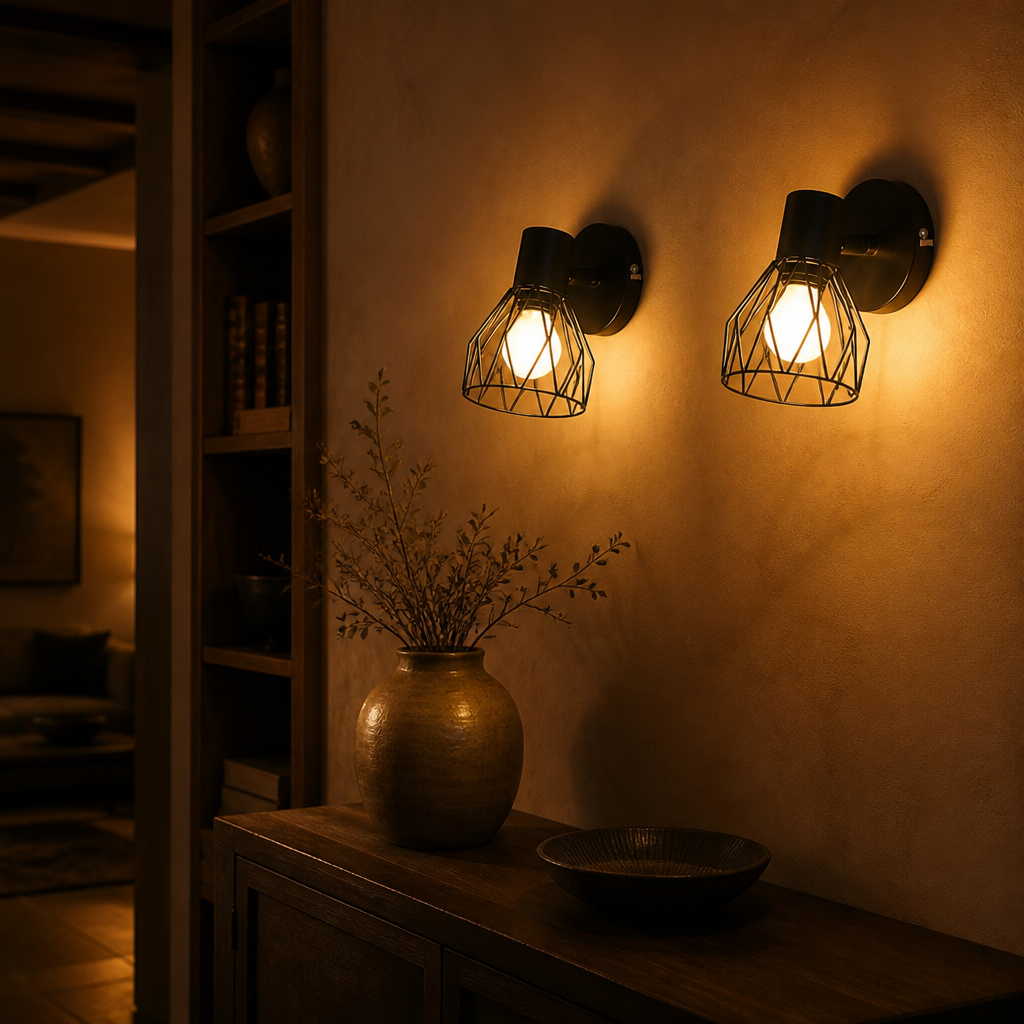 Set of 2 Industrial Metal Wire Cage Wall Sconces