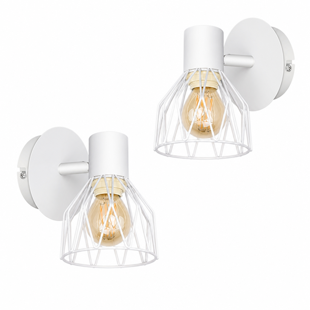 Set of 2 Industrial Metal Wire Cage Wall Sconces