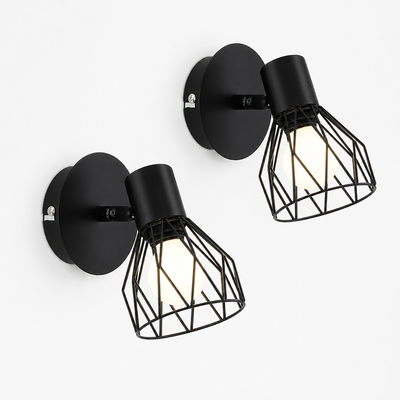 Set of 2 Industrial Metal Wire Cage Wall Sconces