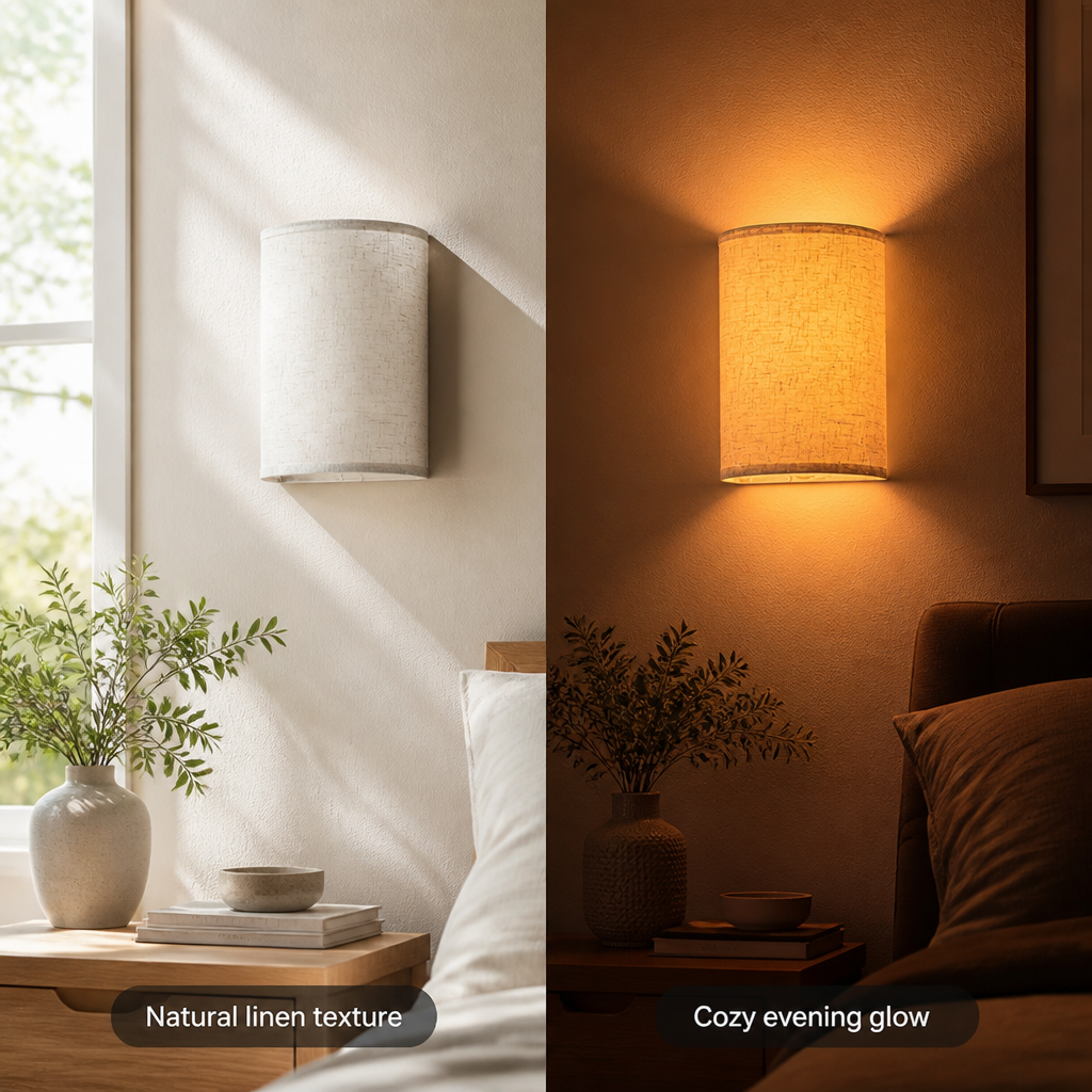 Set of 2 Linen LED Remote Wall Sconces
