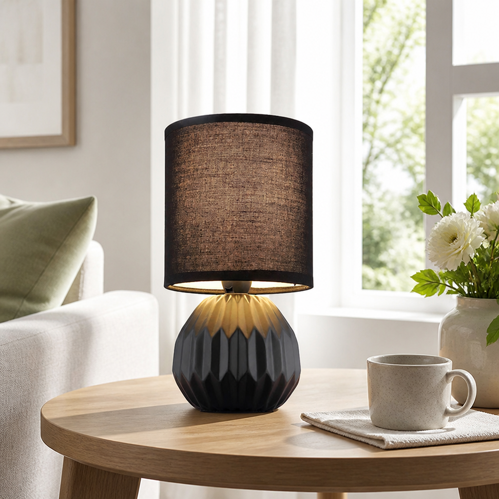 Set of 2 Minimalist Black Ceramic Table Lamps