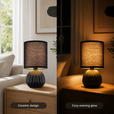 Set of 2 Minimalist Black Ceramic Table Lamps