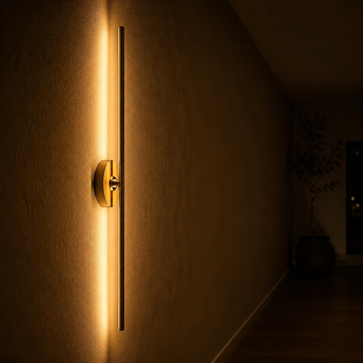Set of 2 Minimalist Gold LED Rotatable Wall Sconces