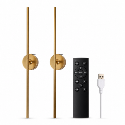 Set of 2 Minimalist Gold LED Rotatable Wall Sconces