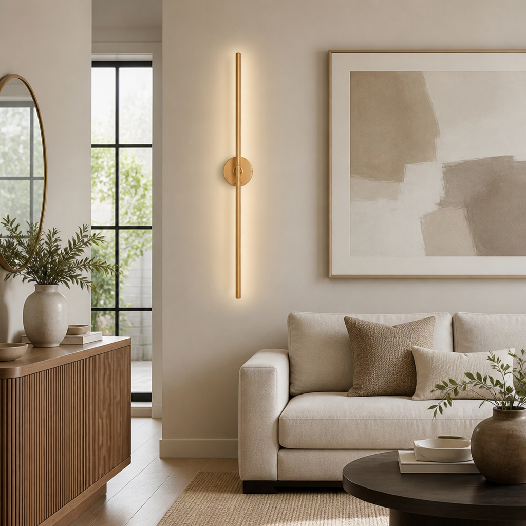 Set of 2 Minimalist Gold LED Rotatable Wall Sconces